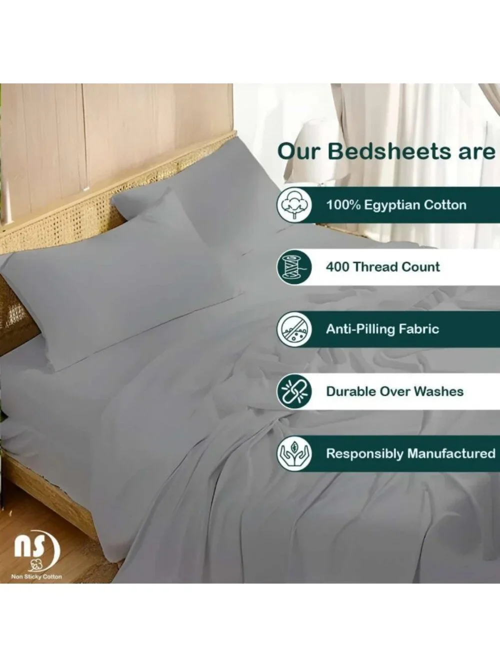 Premium 4-Piece Egyptian Cotton Fitted Sheet Set - Soft, Breathable, Deep